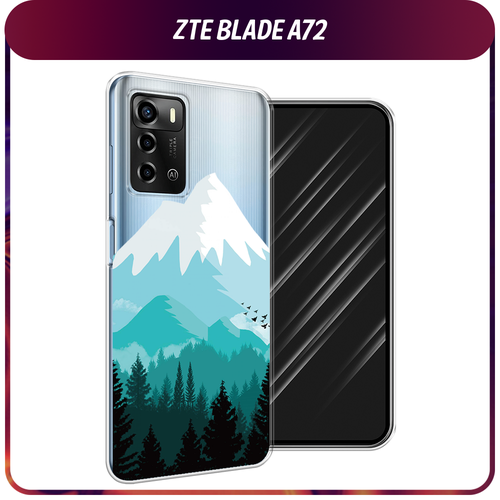 Силиконовый чехол на ZTE Blade A72/V40 Vita / ЗТЕ Блэйд А72/V40 Вита Синяя снежная гора, прозрачный