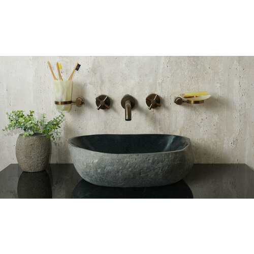 Гранитная раковина для ванной Sheerdecor Piedra 00506911296 из черного речного камня гранита