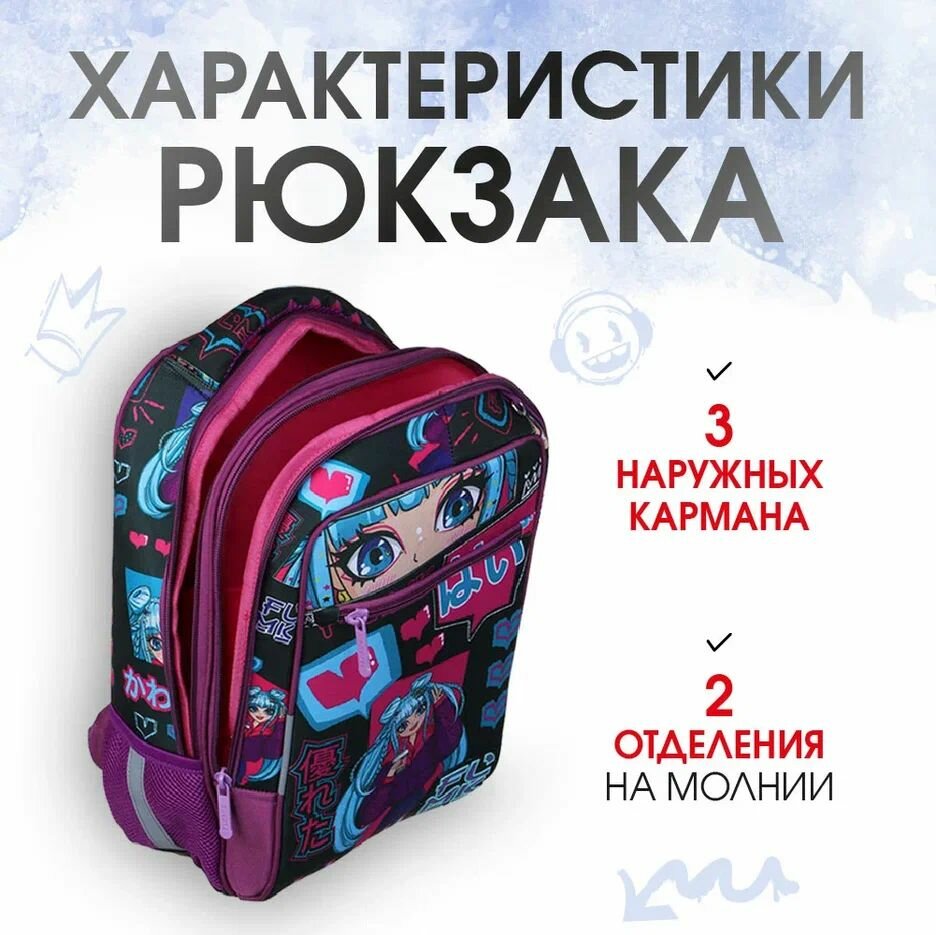 Рюкзак школьный для девочек, набор 3 в 1: портфель школьный, мешок для обуви, пенал, Аниме — фото 1