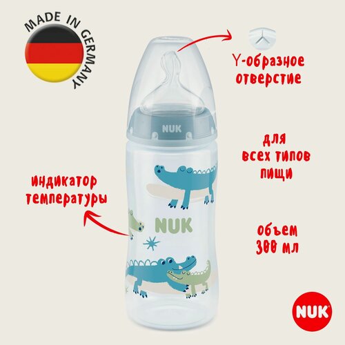 Изображение товара NUK FC+ Бутылочка из ПП с индикатором температуры 300 мл с силиконовой соской с регулируемым потоком, 6-18 месяцев
