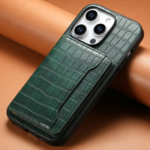 фото Чехол suteni, для iphone 16, pu+tpu, крокодиловый узор, зеленый