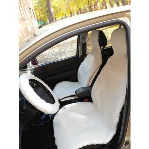Меховые накидки на передние сидения/2шт./белые_грета