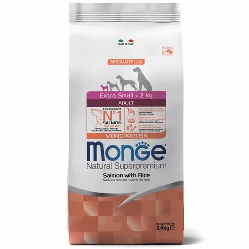 Корм для собак Monge Speciality Extra Small, (для карликовых пород) при аллергии, Лосось с рисом 1 уп. х 1 шт. х 2.5 кг