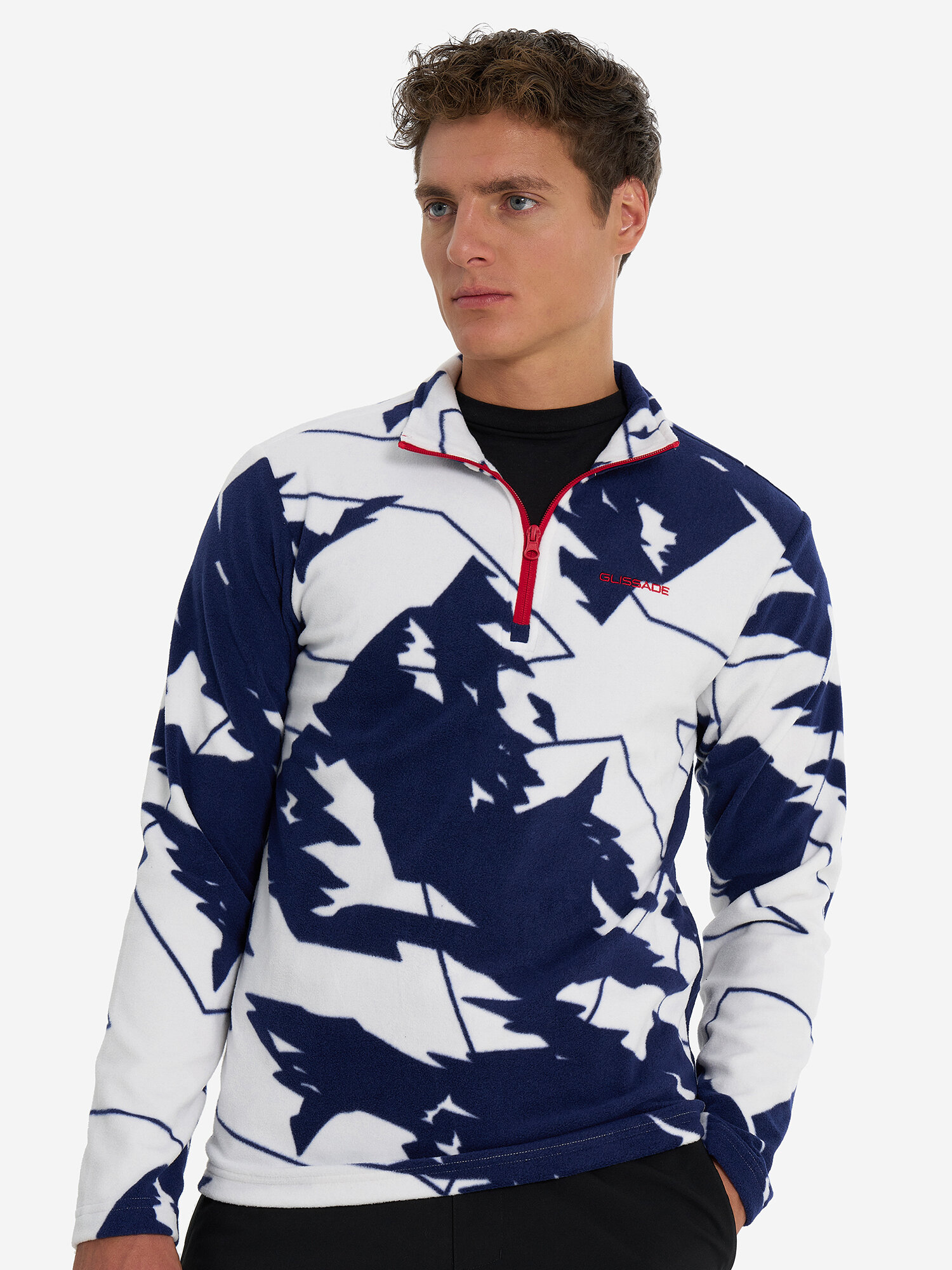 Джемпер GLISSADE Printed Men's H/Z Fleece, размер 54, , белый/синий
