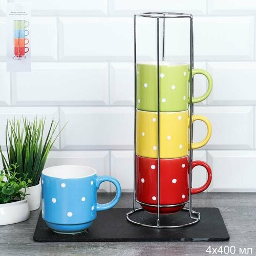 Кружка 4 штуки на металлической подставке Горох 1335₽
