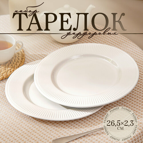 Набор фарфоровых обеденных тарелок на 2 персоны, Magistro Edne, d=26,5 см белый