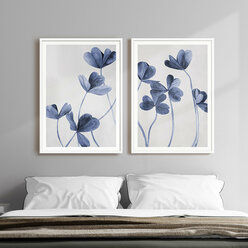 Постеры 2 шт 30х40 на стену "Темно-синие цветы" набор картин для интерьера