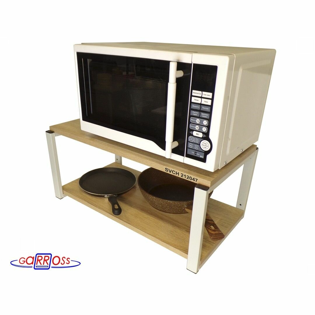 Кронштейн для микроволновки "SVCH 212047" размер поверхности полки 30х60 см, высота 27 см, цвет кронштейнов-серый, полок-дуб сонома