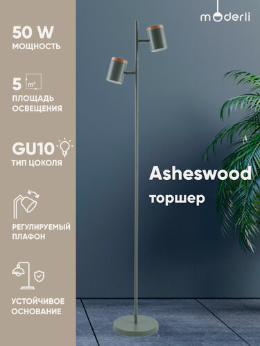 Изображение товара Торшер Moderli Asheswood V11288-2F, металл, дерево, цвет зеленый