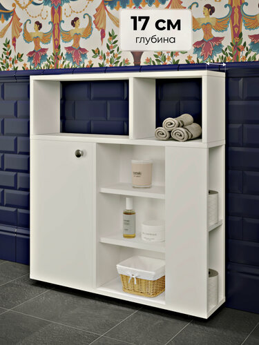 Изображение товара Тумба в ванную узкая на колесиках Rick Wood 84.5х75х17 см, Белый цвет