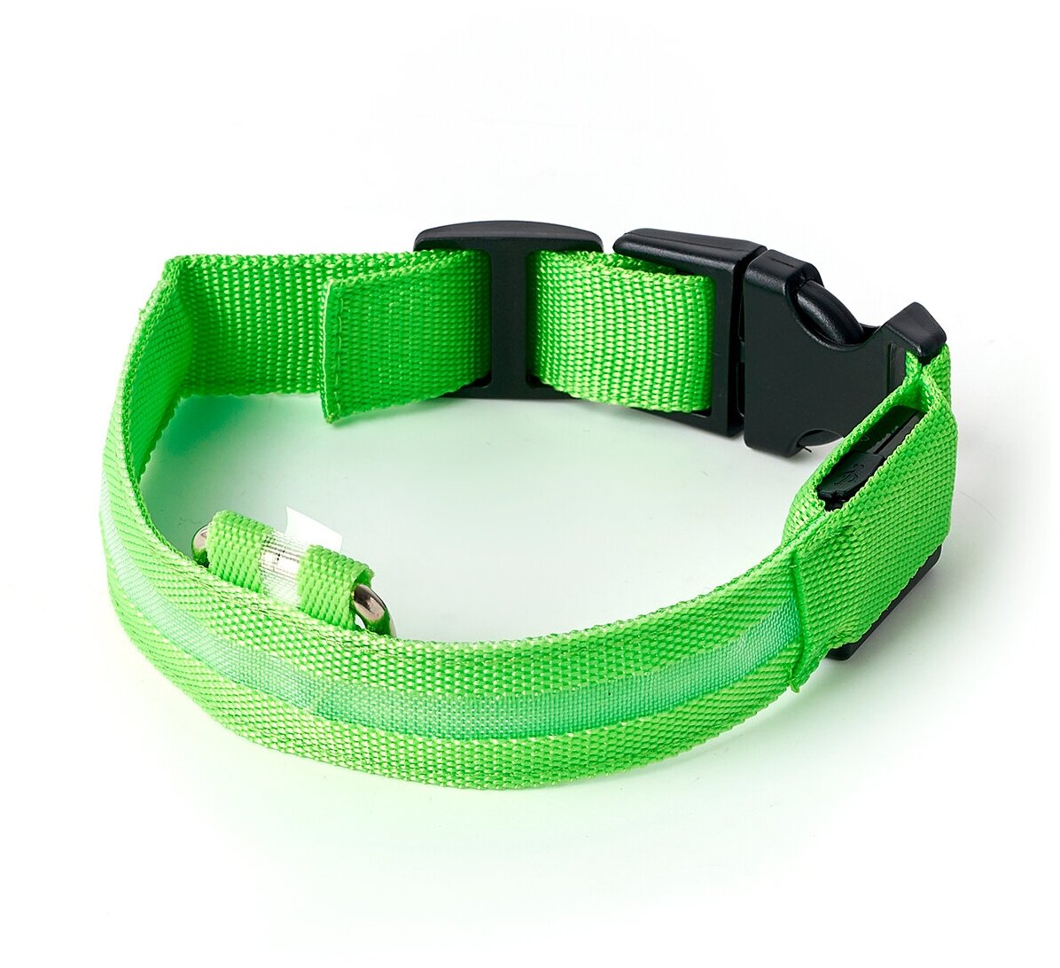 Ошейник светящийся светодиодный для собак, usb зарядка в комплекте, цвет: зеленый, M - фотография № 1