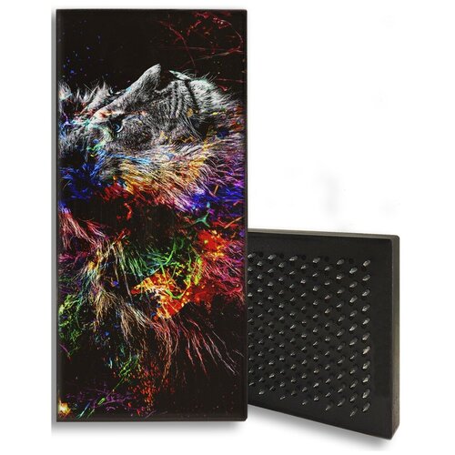 фото Доска садху / доска с гвоздями / доска для йоги / животные красочный лев абстракция - 1051 / шаг 10мм чакра