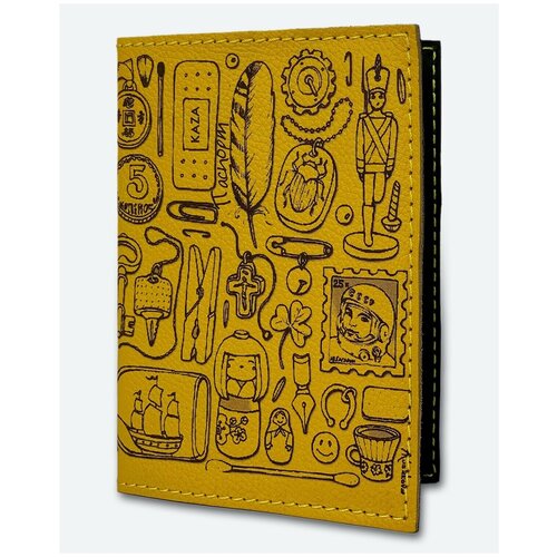 фото Обложка для паспорта kaza, натуральная кожа, подарочная упаковка, желтый