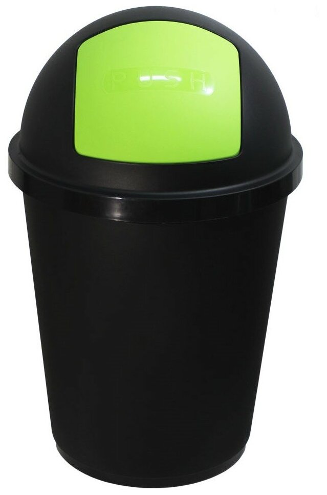 Ведро для мусора из полипропилена, 40 л. Италия. Цвет-черный с зеленой крышкой PUSH