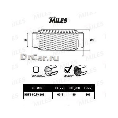 Труба гофрированная с внутр. плетением 60.5x203 hbfb60.5x203, MILES HBFB605X203 (1 шт.)