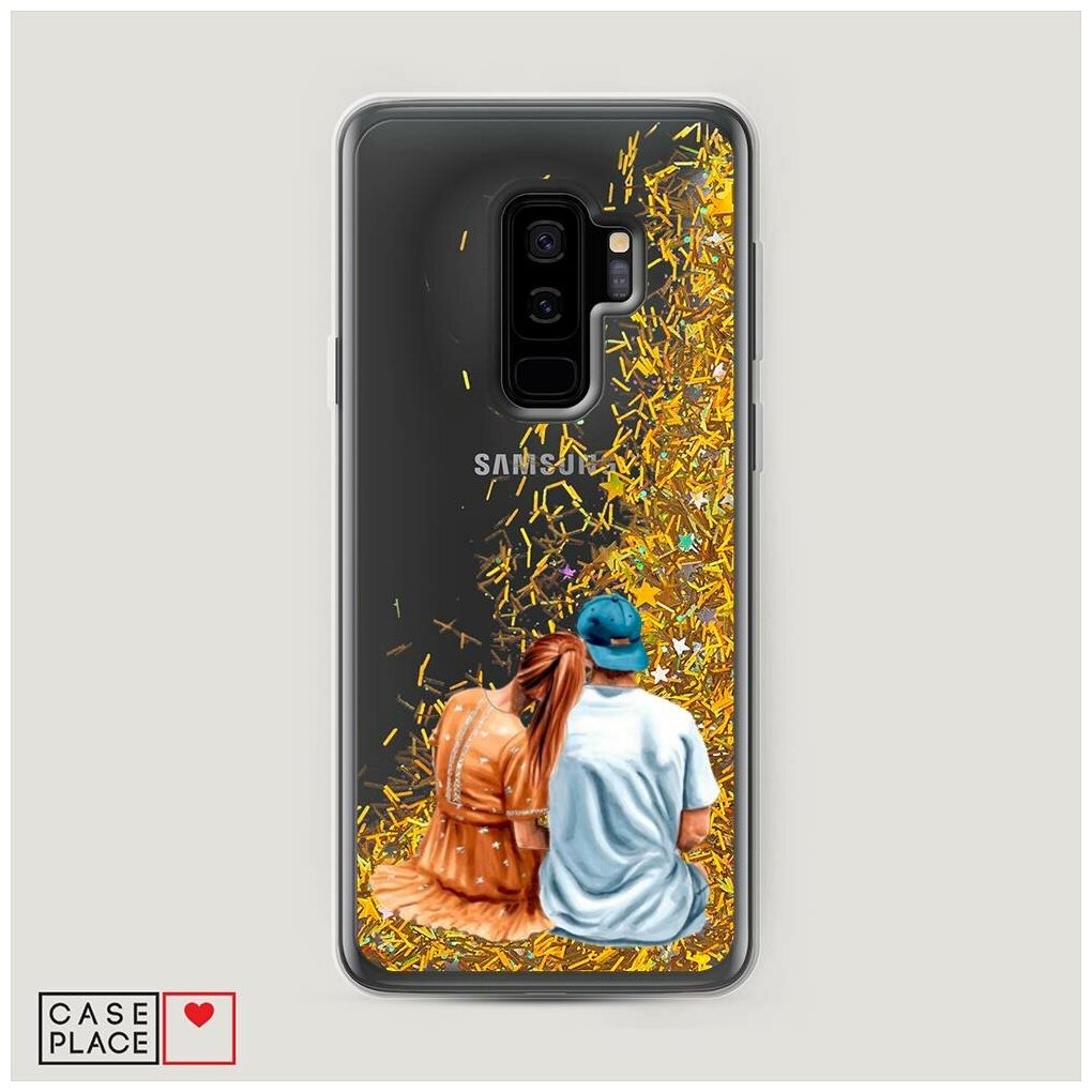 Жидкий чехол с блестками "Влюбленная парочка" на Samsung Galaxy S9 + / Самсунг Галакси С9 Плюс
