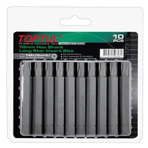 Насадка TORX T55 75мм LONG 10шт блистер TOPTUL (FSEB1255G)