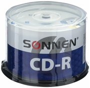 Диски CD-R SONNEN 700 Mb 52x Cake Box (упаковка на шпиле), комплект 50 шт, 512570