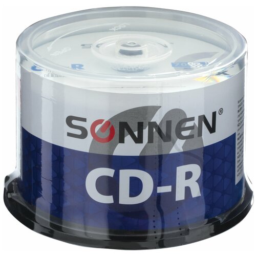 Диски CD-R SONNEN 700 Mb 52x Cake Box (упаковка на шпиле), комплект 50 шт., 512570