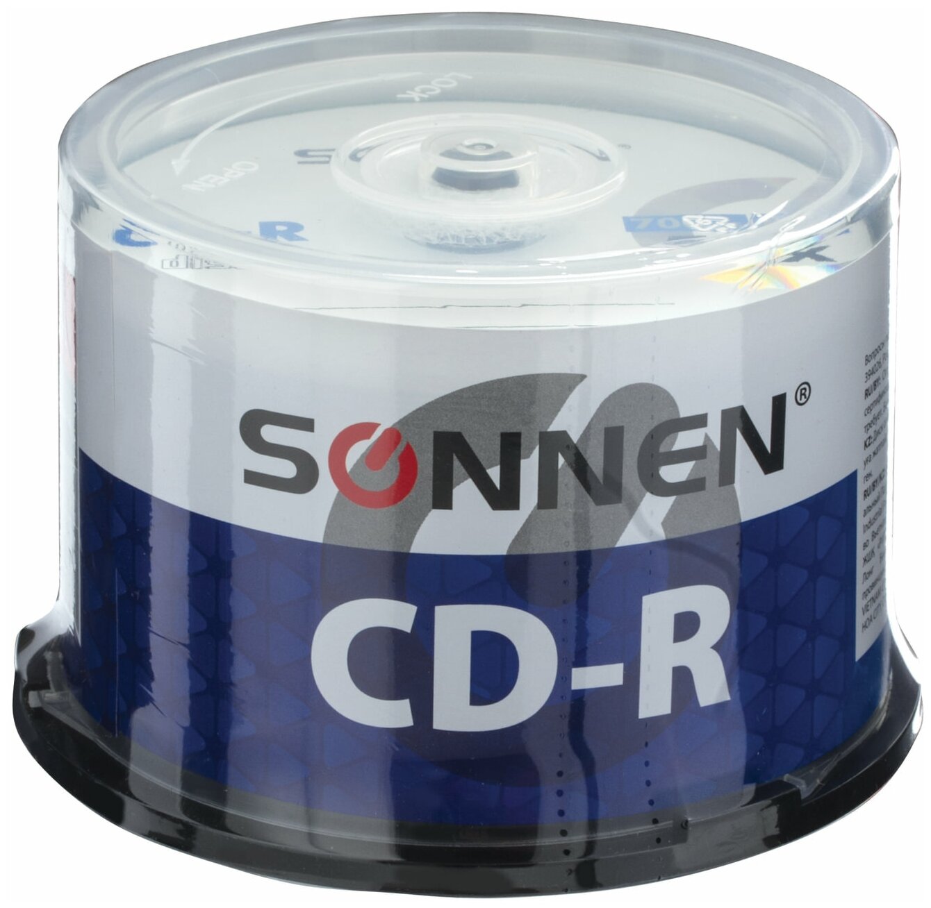 Диски CD-R SONNEN 700 Mb 52x Cake Box (упаковка на шпиле), комплект 50 шт, 512570