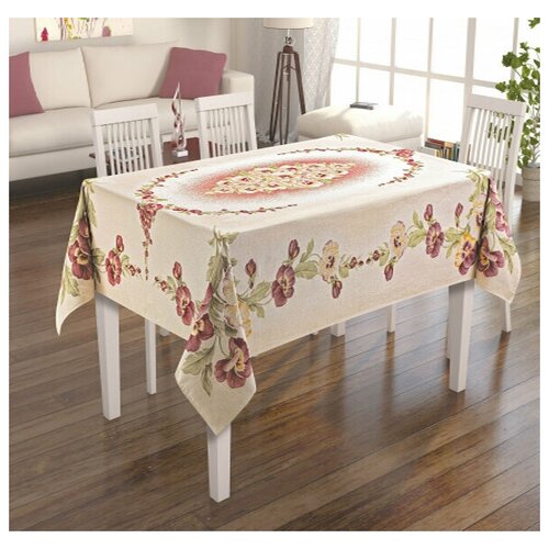 Гобеленовая прямоугольная скатерть с жаккардом 9152 Violas Tabe (бежевый), Скатерть 160x220