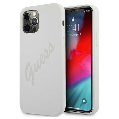 фото Силиконовый чехол-накладка для iphone 12/12 pro guess liquid silicone script logo, бежевый/cream (guhcp12mlsvscr)