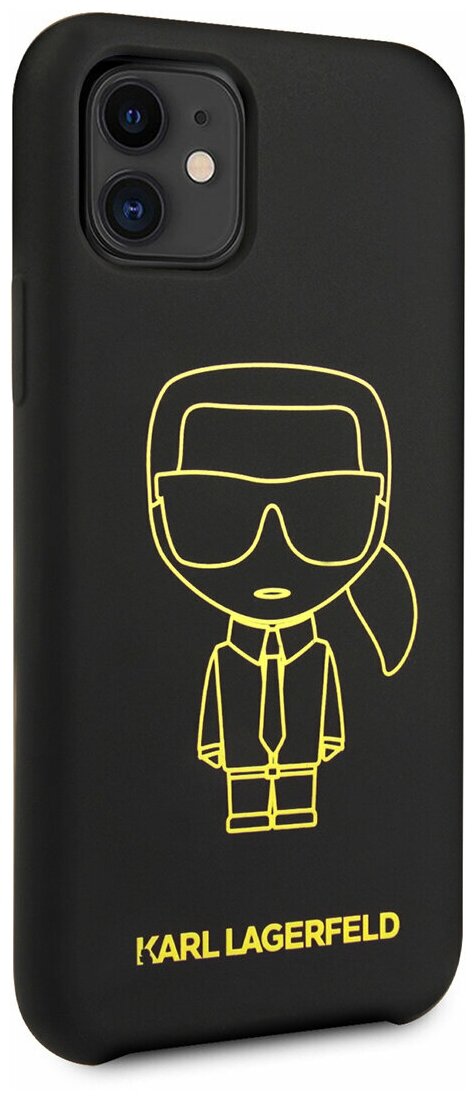 Чехол Lagerfeld для iPhone 11 Liquid silicone Ikonik outlines Hard Black/Yellow