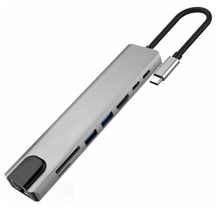 Адаптер-переходник 8 в 1 USB-концентратор Type-C - HDMI Ethernet USB-C USB SD TF для Macbook