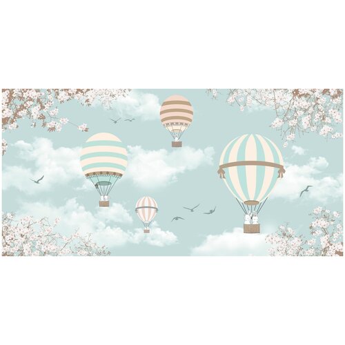 Фотообои Уютная стена Зайчики на воздушных шарах 550х270 см Виниловые Бесшовные (единым полотном)