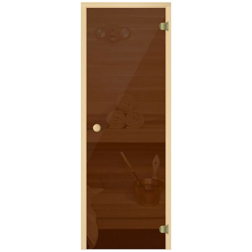 дверь для сауны акма aspen m 7х19 прозрачное бесцветное 8 мм коробка осина Дверь для бани АКМА Light Кноб 7х19 (бронза, 6 мм, коробка осина, арт. 220A)