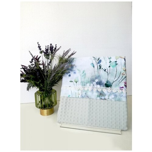 Вафельное покрывало пике с кружевом Polina Tivolyo (бирюзовый), 160x220