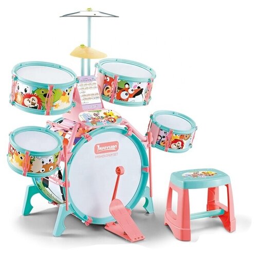 фото Барабанная установка детская 72х67х40 , стульчик/ барабаны для детей / игрушечные музыкальные инструменты oubaoloon