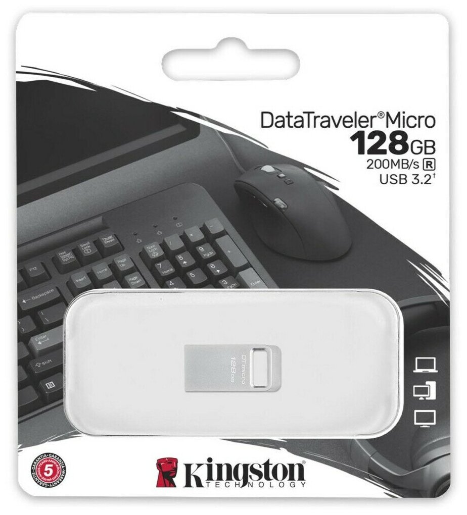 Флешка Kingston DataTraveler Micro 128ГБ USB3.0 серебристый (DTMC3G2/128GB) - фото №3