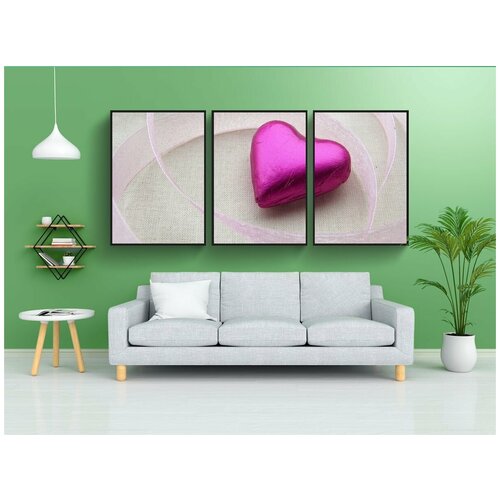 фото Набор модулных постеров для интерьера "сердце, розовый, лента" 60x90 см. в тубусе, без рамки lotsprints