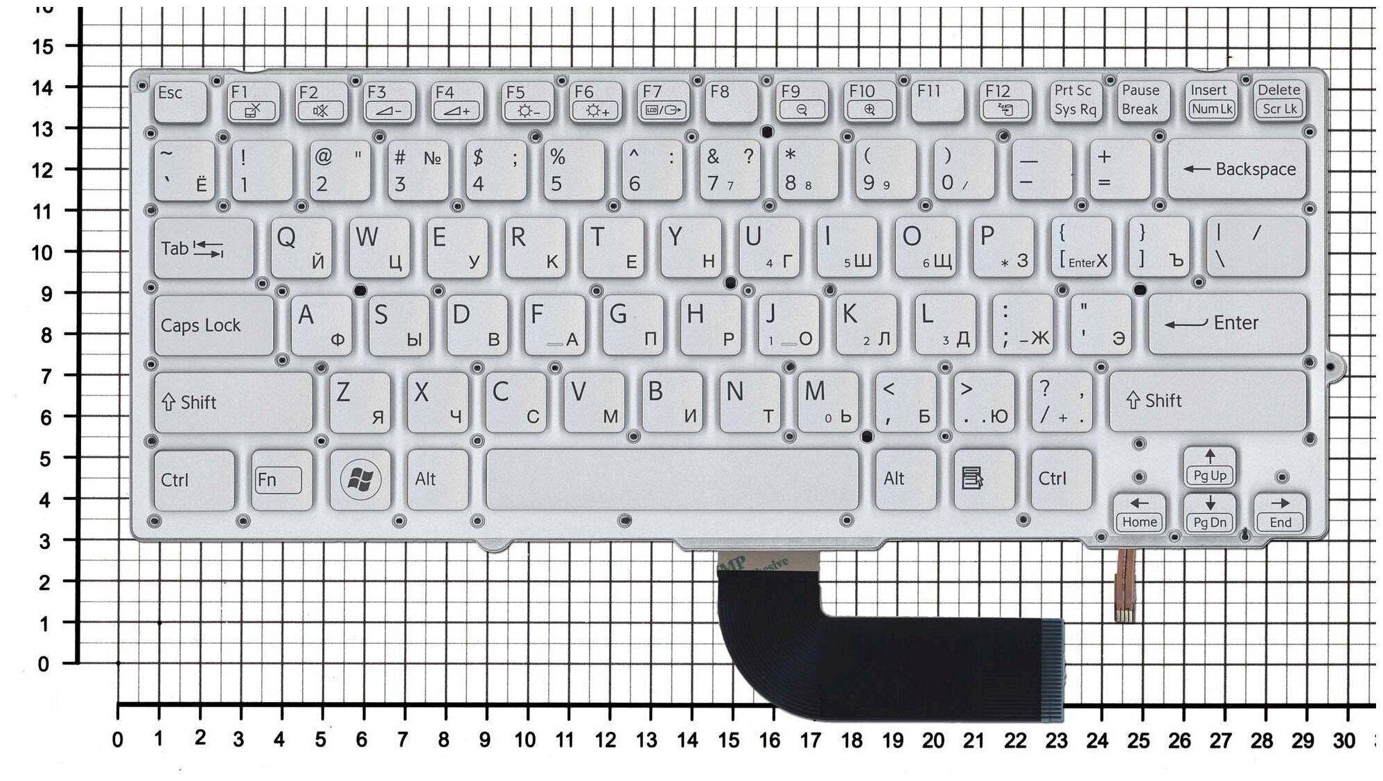 Клавиатура для ноутбука Sony Vaio VPC-SB4V9RS серебристая c подсветкой без рамки