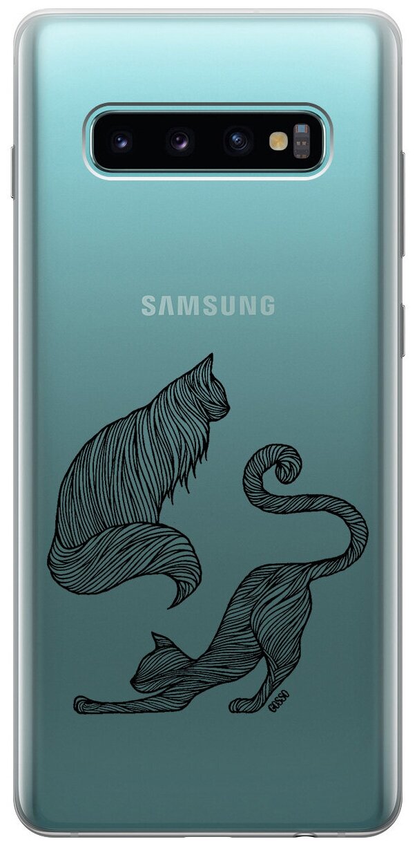 Ультратонкий силиконовый чехол-накладка Transparent для Samsung Galaxy S10+ с 3D принтом "Lazy Cats"