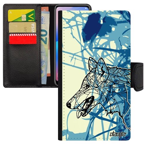 фото Противоударный чехол книжка на телефон // iphone 8 plus // "волк" одинокий стиль, utaupia, голубой