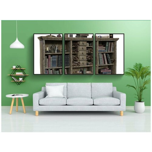 фото Набор модулных постеров для интерьера "книжная полка, полка, книги" 60x90 см. в тубусе, без рамки lotsprints