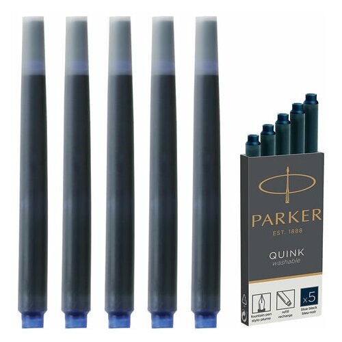 PARKER Картриджи чернильные parker cartridge quink , комплект 5 шт, темно-синие, 1950385