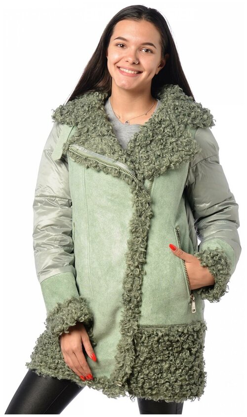 куртка  EVACANA зимняя, средней длины, карманы, регулируемый капюшон, размер 46, зеленый