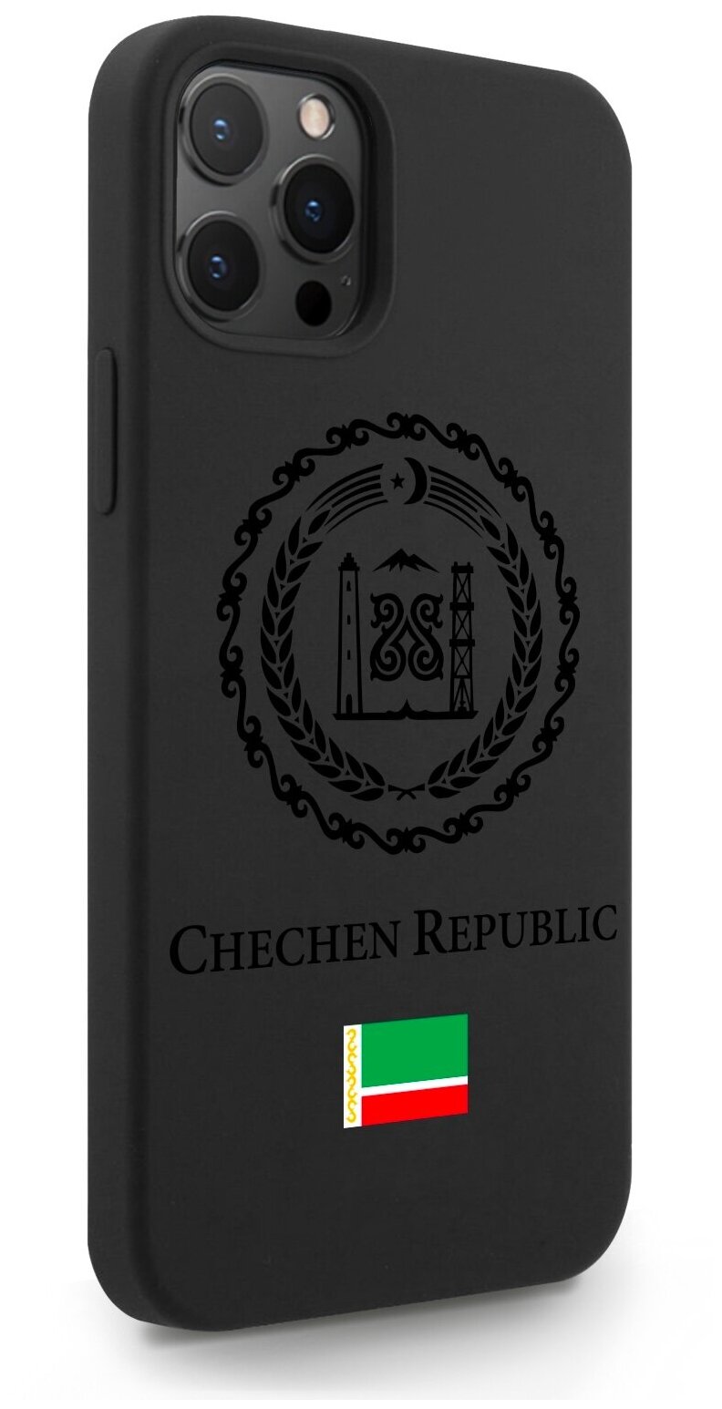 Черный силиконовый чехол SignumCase для iPhone 12 Pro Max Черный лаковый Герб Чечни для Айфон 12 Про Макс