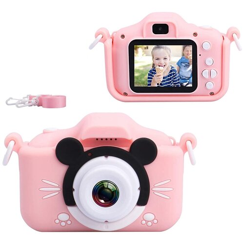 Детский цифровой фотоаппарат с селфи-камерой Микки Маус розовый + подарок
