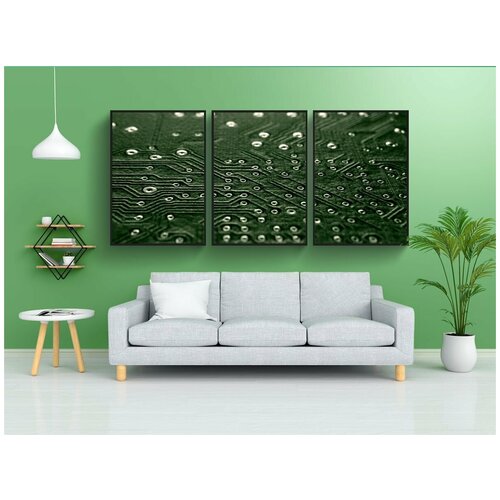 фото Набор модулных постеров для интерьера "компьютер, зеленый, технология" 60x90 см. в тубусе, без рамки lotsprints