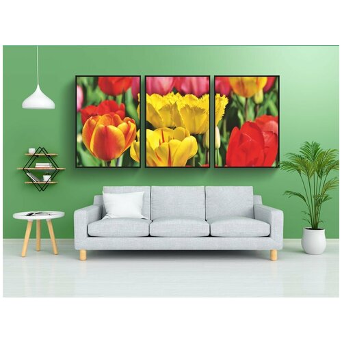 фото Набор модулных постеров для интерьера "тюльпаны, поле тюльпанов, цвести" 60x90 см. в тубусе, без рамки lotsprints