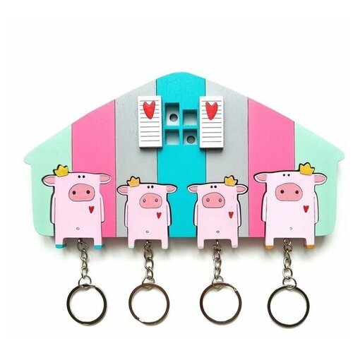 Ключница деревянная на четыре ключа Хлэб Свинки