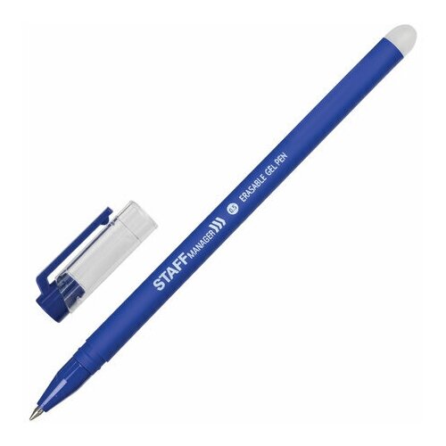 Ручка стираемая гелевая STAFF Manager EGP-656 синяя прорезиненный корпус линия письма 0 35 мм, 24 шт 1 шт креативная стираемая гелевая ручка забавная вращающаяся ручка вращающиеся игровые ручки для детей студентов игрушки для письма кав
