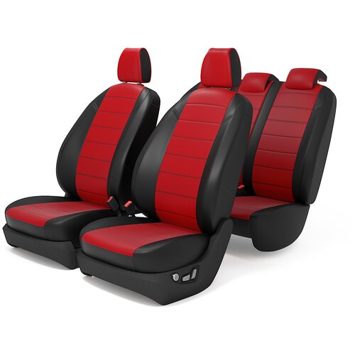 фото Чехлы на сиденья авто фольксваген поло 5 седан с 2009 по 2020 год, экокожа красный, черный "autokot