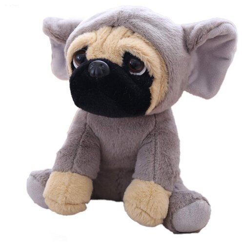 Мягкая игрушка собака Мопс в костюме слоника, серая, 20х15х12 см