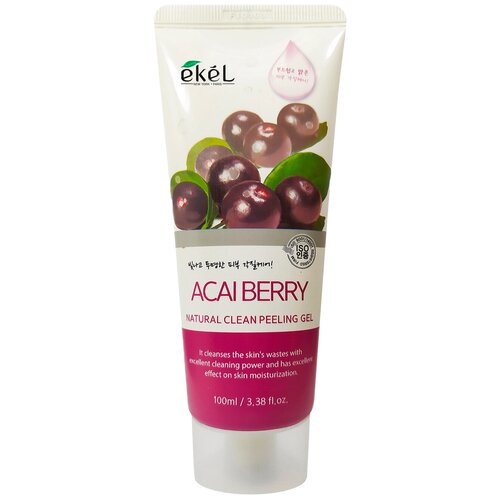 Ekel Пилинг-скатка Natural Clean Peeling Gel Acai Berry с экстрактом ягод асаи, 100 мл пилинг скатка для лица с экстрактом зеленого яблока apple natural clean peeling gel 100мл пилинг скатка 100мл