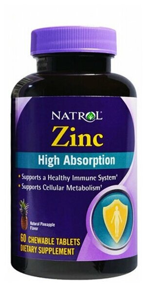 Natrol Минералы Natrol Zinc High Absorption, 60 таб, вкус: ананас